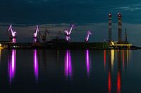 Illuminated cranes in Pula in Croatia