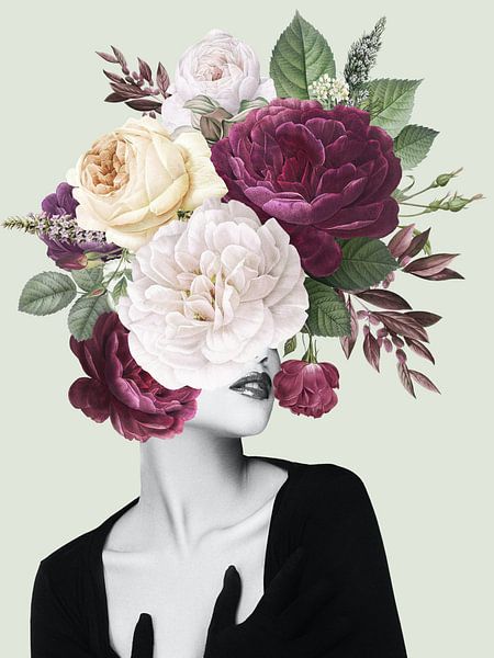 Floral Haircut - Green Background by Marja van den Hurk