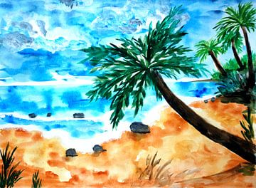 Tropisch zandstrand met palmbomen van Sebastian Grafmann