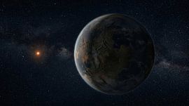 Verre exoplaneet die rond een rode ster in de verre ruimte draait