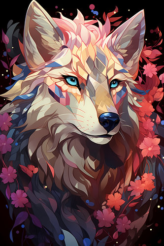Blumiges Wolfsporträt | Wilder Geist