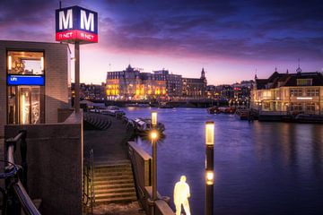 Metro exit for a colourful sky at Amsterdam's central station