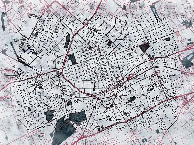 Map of Krefeld with the style 'White Winter' by Maporia