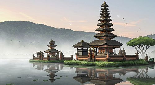 Mystieke Ulun Danu Beratan Tempel Illustratie