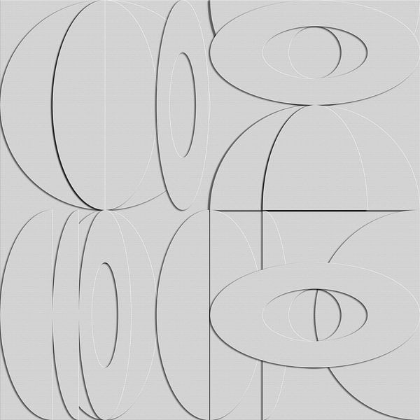 Modern abstract minimalist geometric art. White ovals in 3d look by Dina Dankers