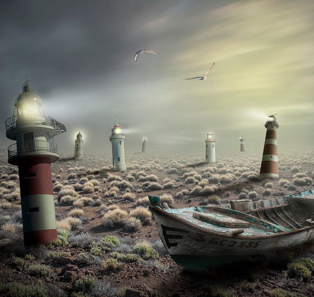 Landscape with lighthouses by Gerben van Buiten