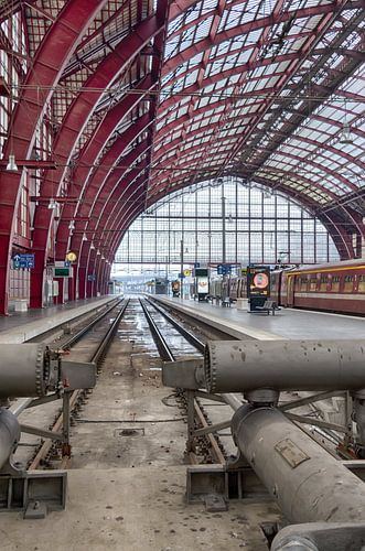 Train track in station hall