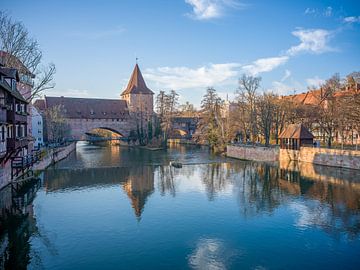 Nürnberg - Pegnitzwehr, Kettensteg und Schlayerturm