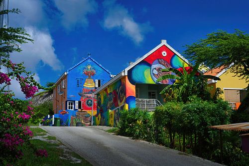 Kleurijke huizen kunst op Curacao
