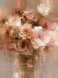 Abstraktes Blumensträußchen in Rosa-, Creme- und Brauntönen von Lina van Oers