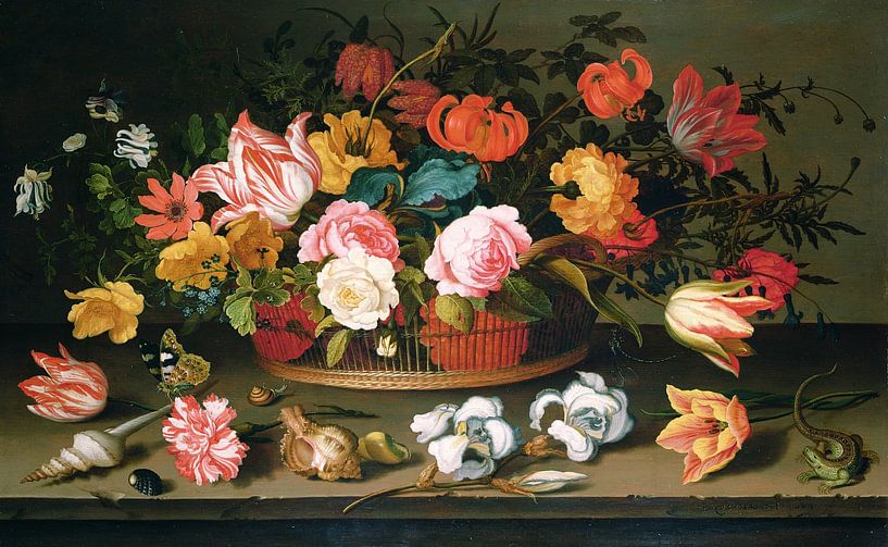 Balthasar van der Ast, Korb mit Blumen, 1625 Öl auf Tafel Foto von finemasterpiece