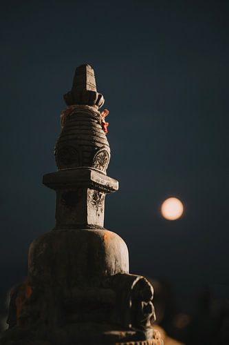 Temple at Swayambhunath by full moon in Kathmandu, Nepal