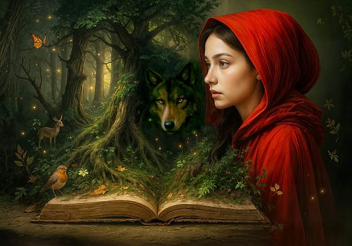 Roodkapje ontmoet de wolf in het bos
