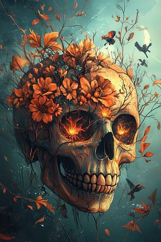 Zwevende schedel Halloween herfst