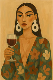 Frau mit Ohrringen und Wein von FoXo Art