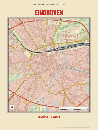 Eindhoven city map, retro road map