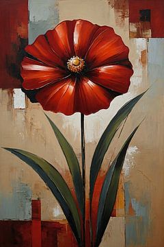 Large Red Flower Canvas in Oil Colour Style by De Muurdecoratie