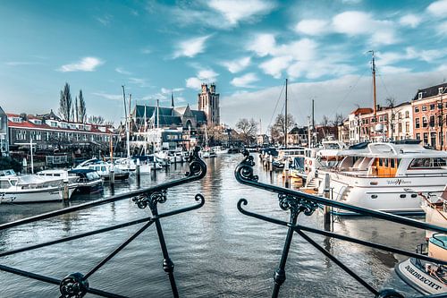 Stadsgezicht op Dordrecht, nieuwe haven, houttuinen