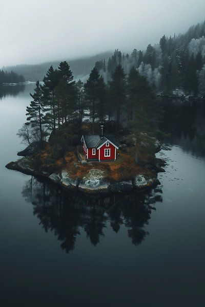 Huis op een klein eiland van fernlichtsicht