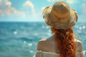 une femme avec un chapeau regarde la mer sur Egon Zitter