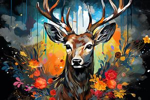 Schöner Hirsch Mixed Media Pop Art Stil
