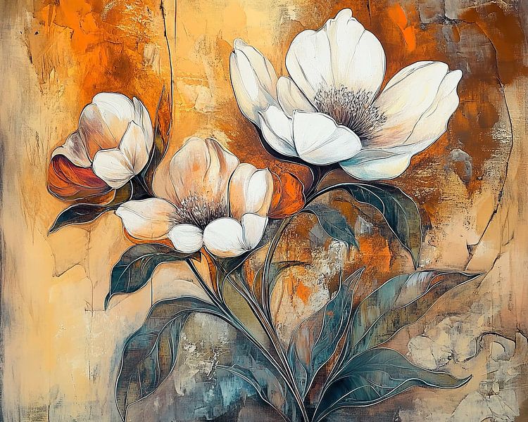 Blumen Orange | Eleganter Tanz des Verfalls von Wunderbare Kunst