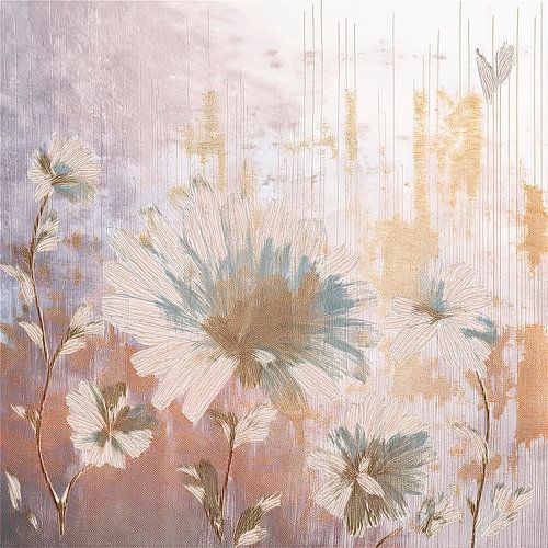 Japandi / WabiSabi Art. Rustige bloemmotieven met texturen