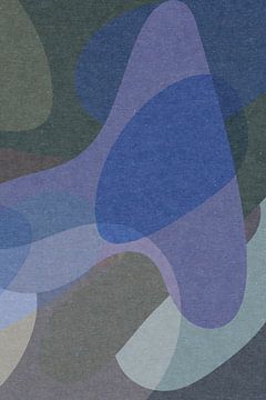 Organische vormen in blauw, lila, grijsgroen. Retro stijl abstract. van Dina Dankers