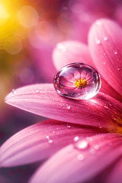 Macrofotografie van roze bloemblaadjes met dauwdruppels