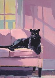 Schwarzer Panther auf rosa Couch von Niklas Maximilian