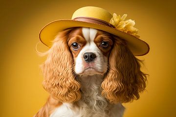 Cavalier King Charles Spaniel met een hoed. van AVC Photo Studio