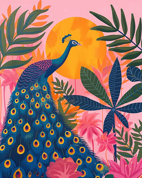 Boho-Pfau im tropischen Botanischen Garten