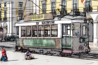 Een historische tram rijdt door de oude binnenstad van Lissabon van Berthold Werner thumbnail