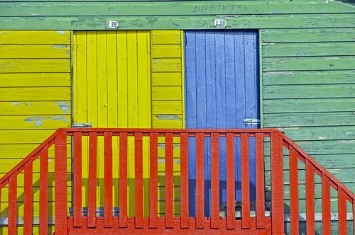 Kleurrijke kleedkamers op het strand van St. James