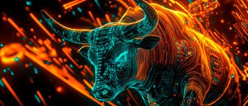 Digitale stier in neonkleuren - Futuristisch van Poster Art Shop