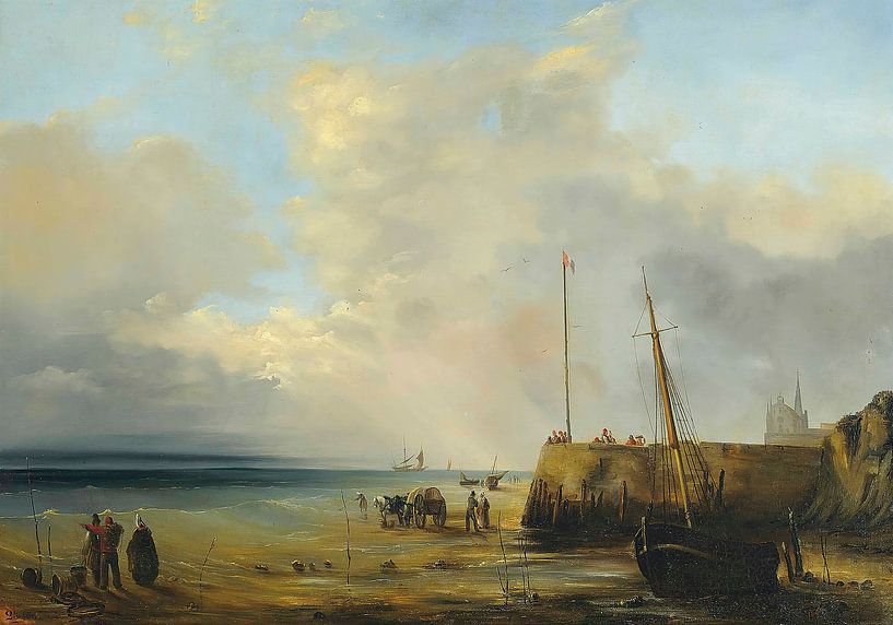 Fishermen at the harbour wall, low tide, Théodore Gudin by Masterful Masters