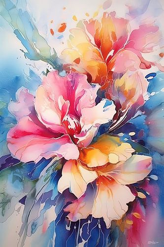 abstract aqaurel van een bloem/bloemen.