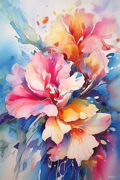 abstract aqaurel van een bloem/bloemen. van Gelissen Artworks