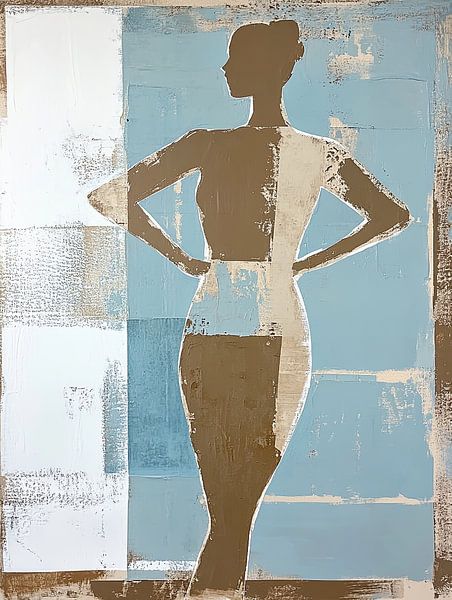 Stilisierte weibliche Figur | Gelassenheit in Blau von Abstraktes Gemälde