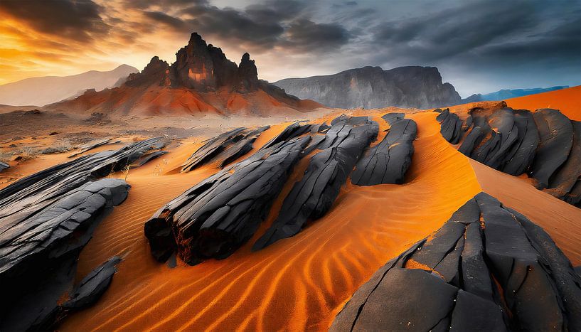 Rotsen met zand in de woestijn van Mustafa Kurnaz