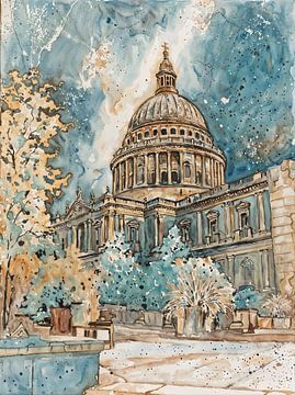 Koepel in Patina – Architectuur in Aquareltextuur van Retrotimes