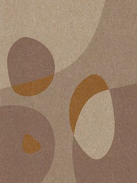 Moderne abstracte retro organische vormen kunst in aardetinten, bruin, beige, geel van Dina Dankers