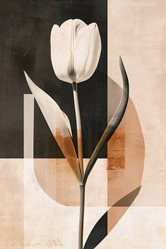 Tulipe élégante de couleur sépia sur fond moderne sur De Muurdecoratie
