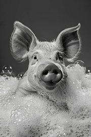 Piggy spa: An amusing bath in the bathroom - Unique WC artwork by Poster Art Shop