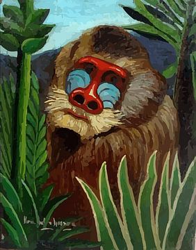 Mandril in de Jungle geschilderd door Henri Rousseau. van Frank Zuidam