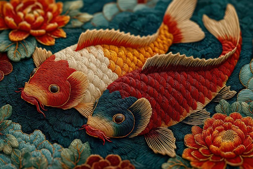 Art japonais Koi Pêche à la carpe par Egon Zitter