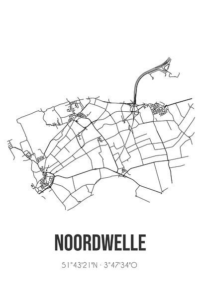 Noordwelle (Zeeland) | Map | Black and white by Prints of Place