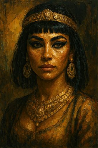 Golden sovereign of the Nile (portrait woman Cleopatra Egyptian crown jewellery painting)