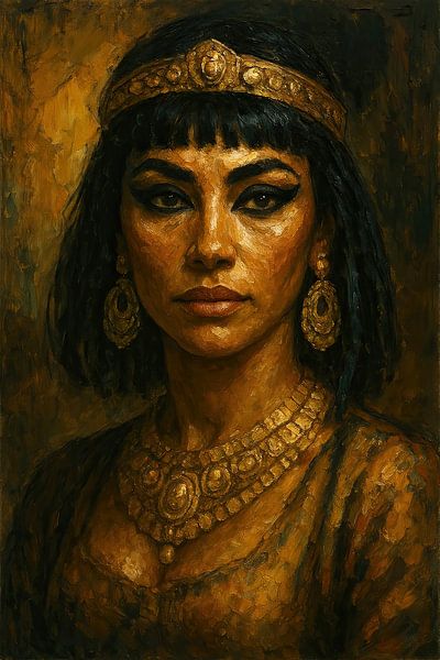 Goldene Herrscherin vom Nil (Porträt Frau Kleopatra Ägyptischer Kronenschmuck) von Natalie Bruns