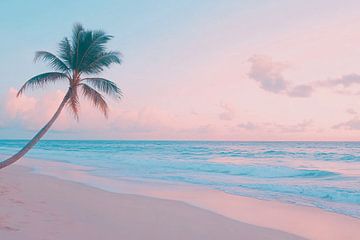 Rustig strand met palmboom van Art & Soul Creations